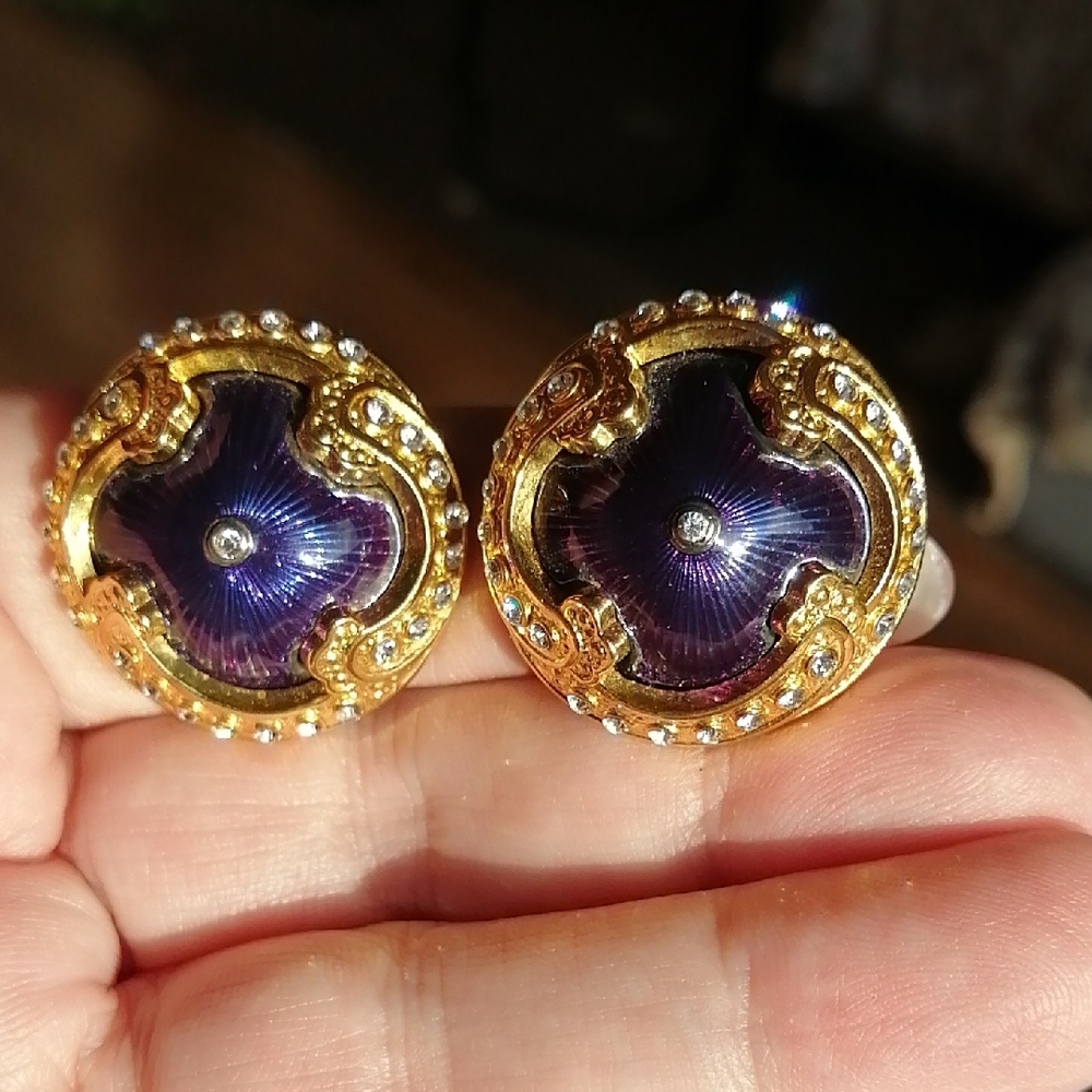 Edgar Berebi Limited edition Gold Tone Vintage Clip On Earrings Deep Blue/Purple